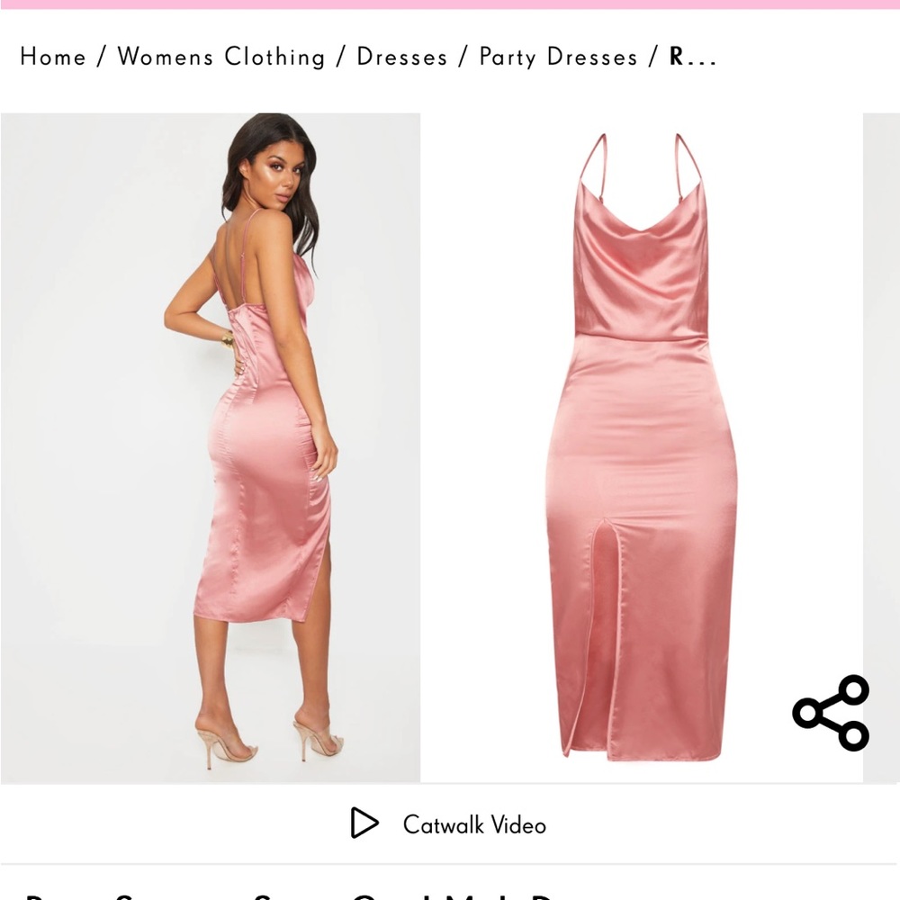 Pretty Little Thing - Rose Strappy Satin Cowl Midi Dress
